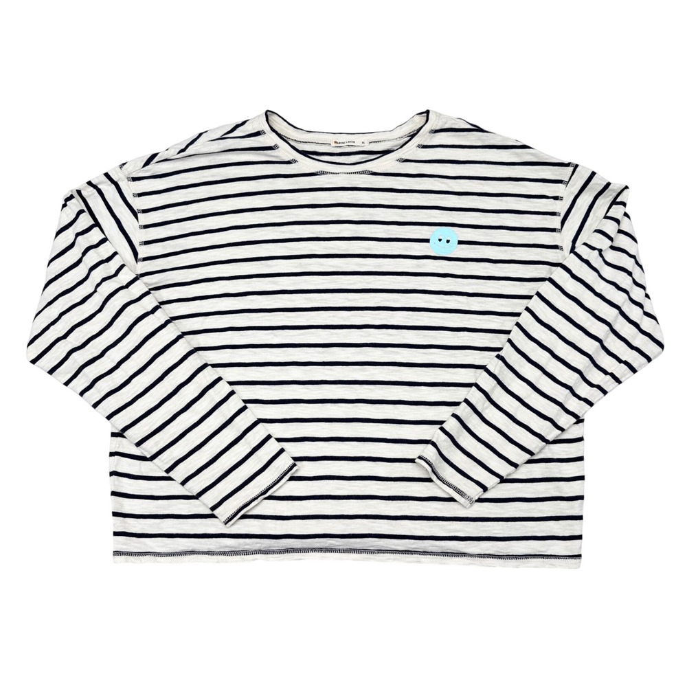 Marine Layer Shirt Women Size XL White Blue Striped Long Sleeve Nautical Coastal